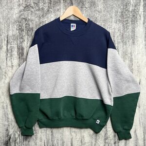 Vintage 90s Russell Athletic Colorblock Crewneck Sweatshirt Green XL Made In USA